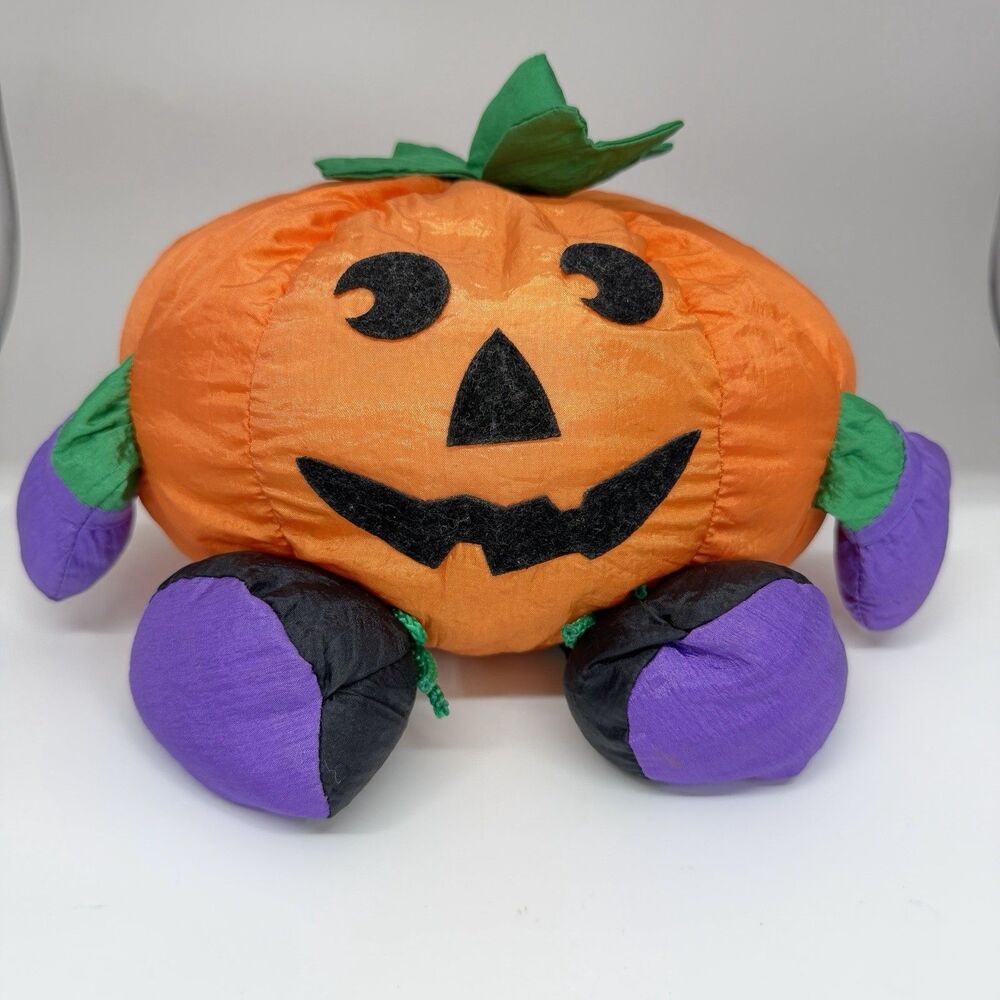 Vtg 1990s Gibson Greetings Halloween Pumpkin Plush Jack O Lantern Purple 12”